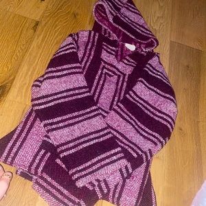 purple and white hoodie